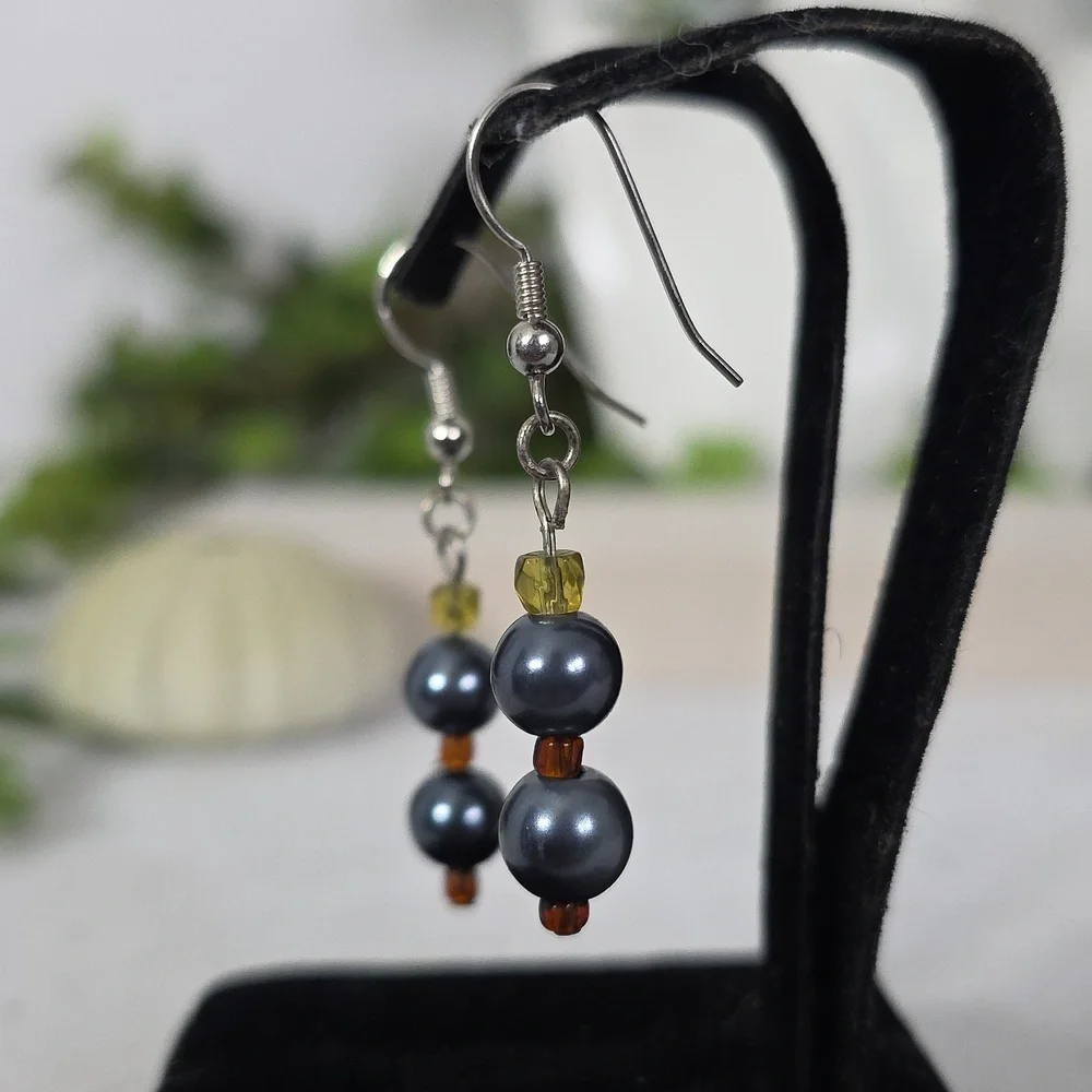 Natural Stone Hematite Necklace with Sun Pendant and Earrings Set